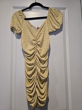 Pink Lily Yellow Ruched Mini Dress